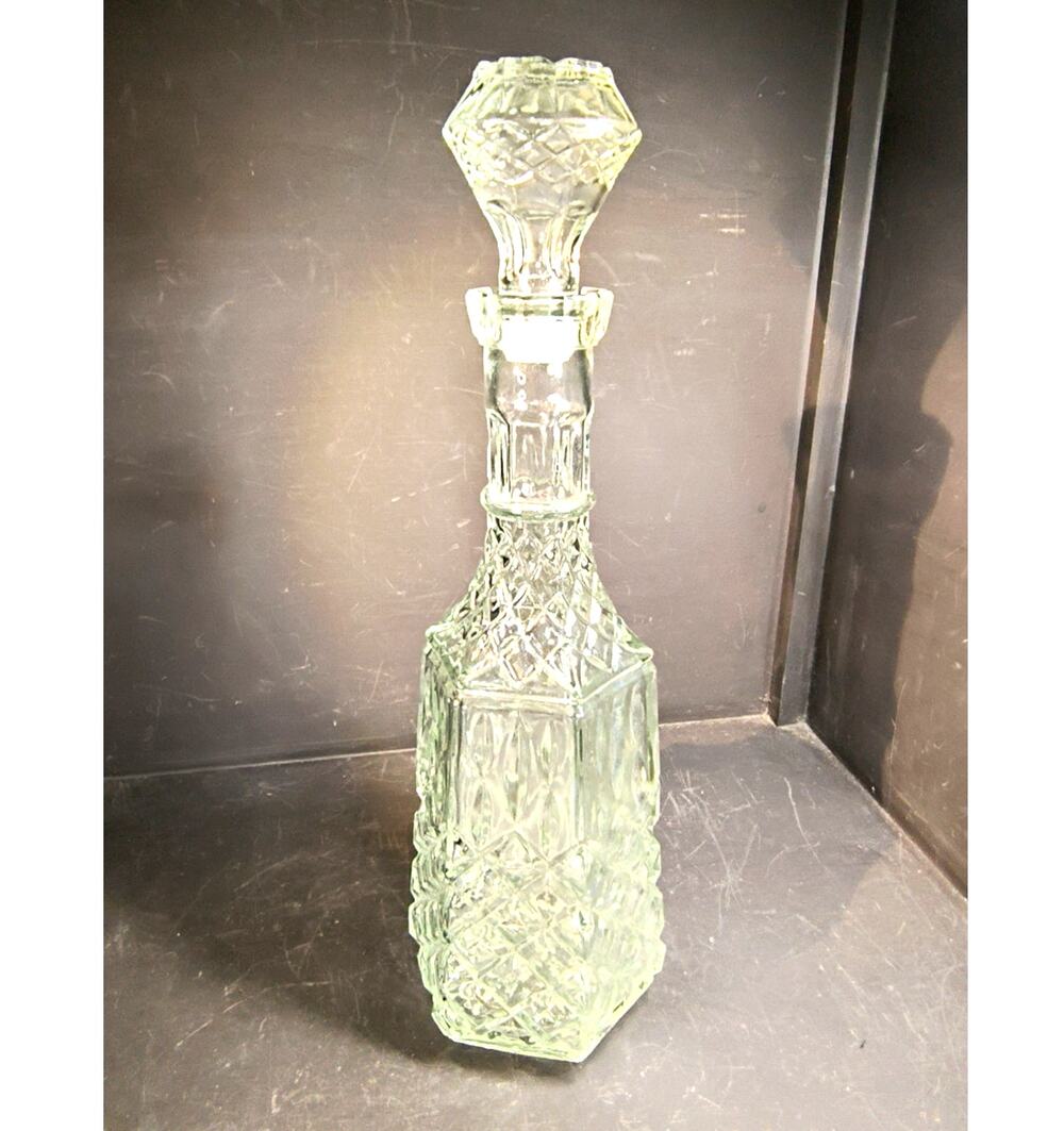 2202.  Tall Vintage Libbey Cambridge Diamond Cut Pattern Glass with Stopper